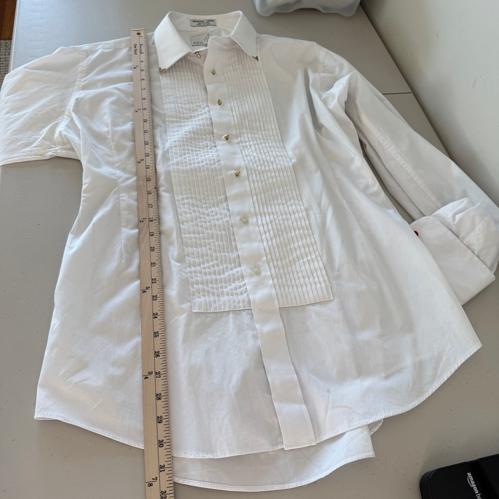 Upcycled Neil Allyn White Pleated Tuxedo Shirt Corset Back Womens XL Victorian - Picture 11 of 13